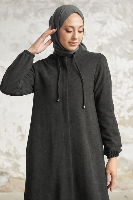 Levina Hidden Patted Abaya - Anthracite Ms00tz6002