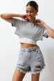 Black Ripped Detailed High Waist Denim Shorts Twoss22sr00152