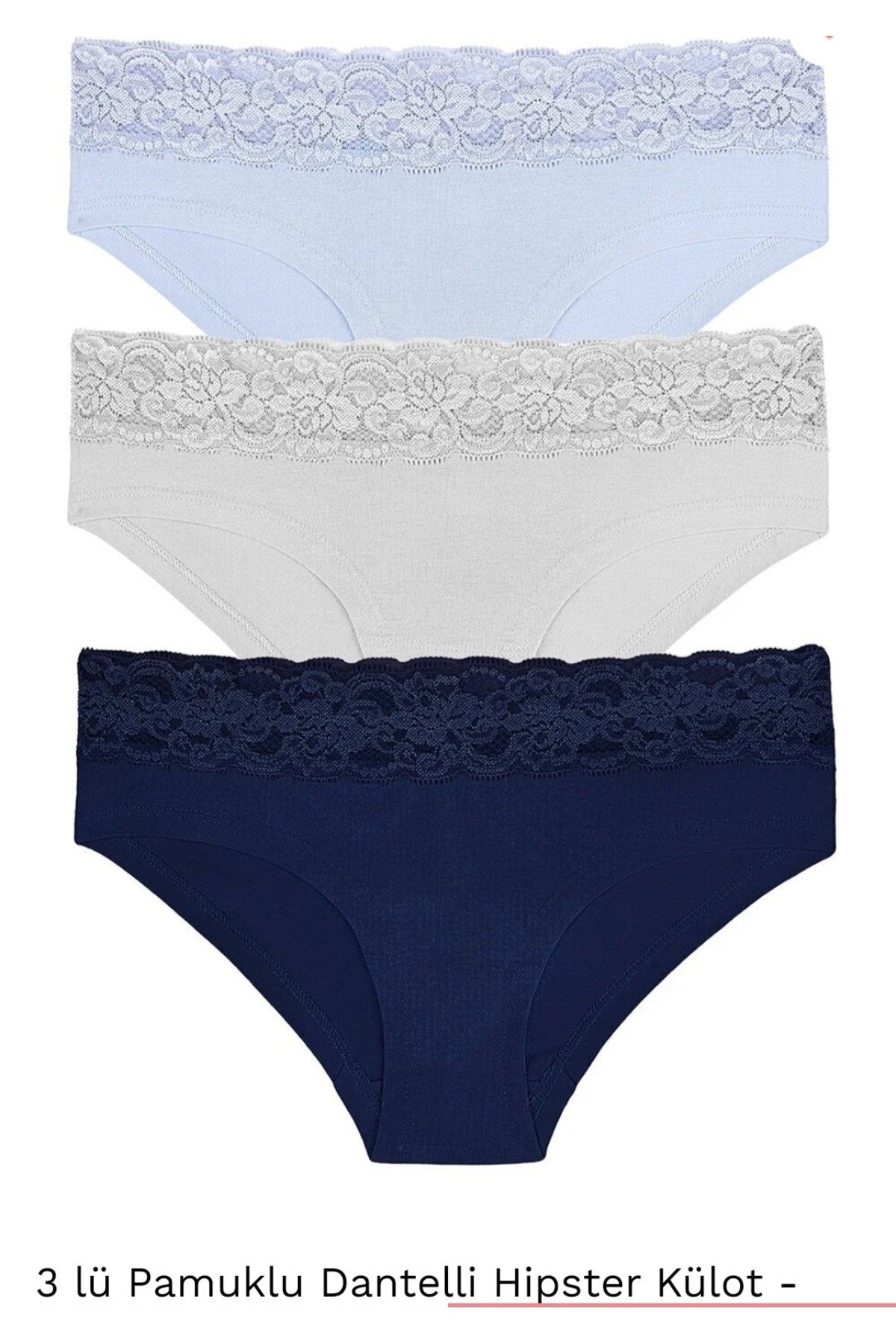 3 Pack Cotton Lace Hipster Panties St0044603