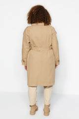 Beige Waist Belted Gabardine Trench Coat Tbbaw24bm00002