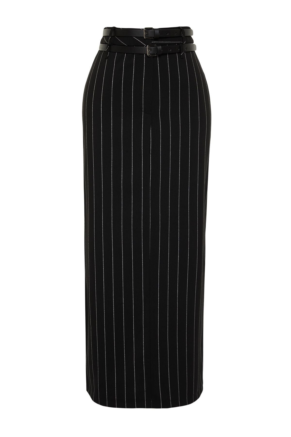 Limited Edition Black Striped Long Belted Skirt Tprss24et00009