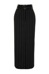 Limited Edition Black Striped Long Belted Skirt Tprss24et00009