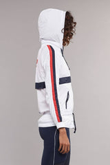 White Women's Pocket Zipper Hooded Sports Windbreaker Raincoat 3512 Tb18wo10s3512-1