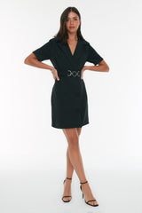 Black Belted A Cut Mini Woven Jacket Dress Twoss22el2251