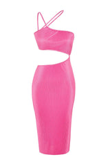 Pink Knitted Window/cut Out Detailed Textured Elegant Evening Dress Tprss23el00152