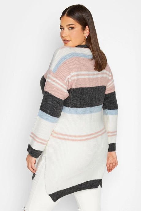 Plus Size Striped Round Neck Slit Detailed Knitwear Sweater 301831