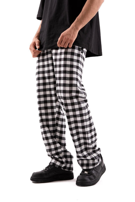 Plaid Pattern Waist Elastic Black Pajamas Flaw-211-004-002