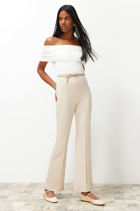 Stone Premium Soft Textured Ribbed Flexible Spanish Leg Pants Twoss24pl00111