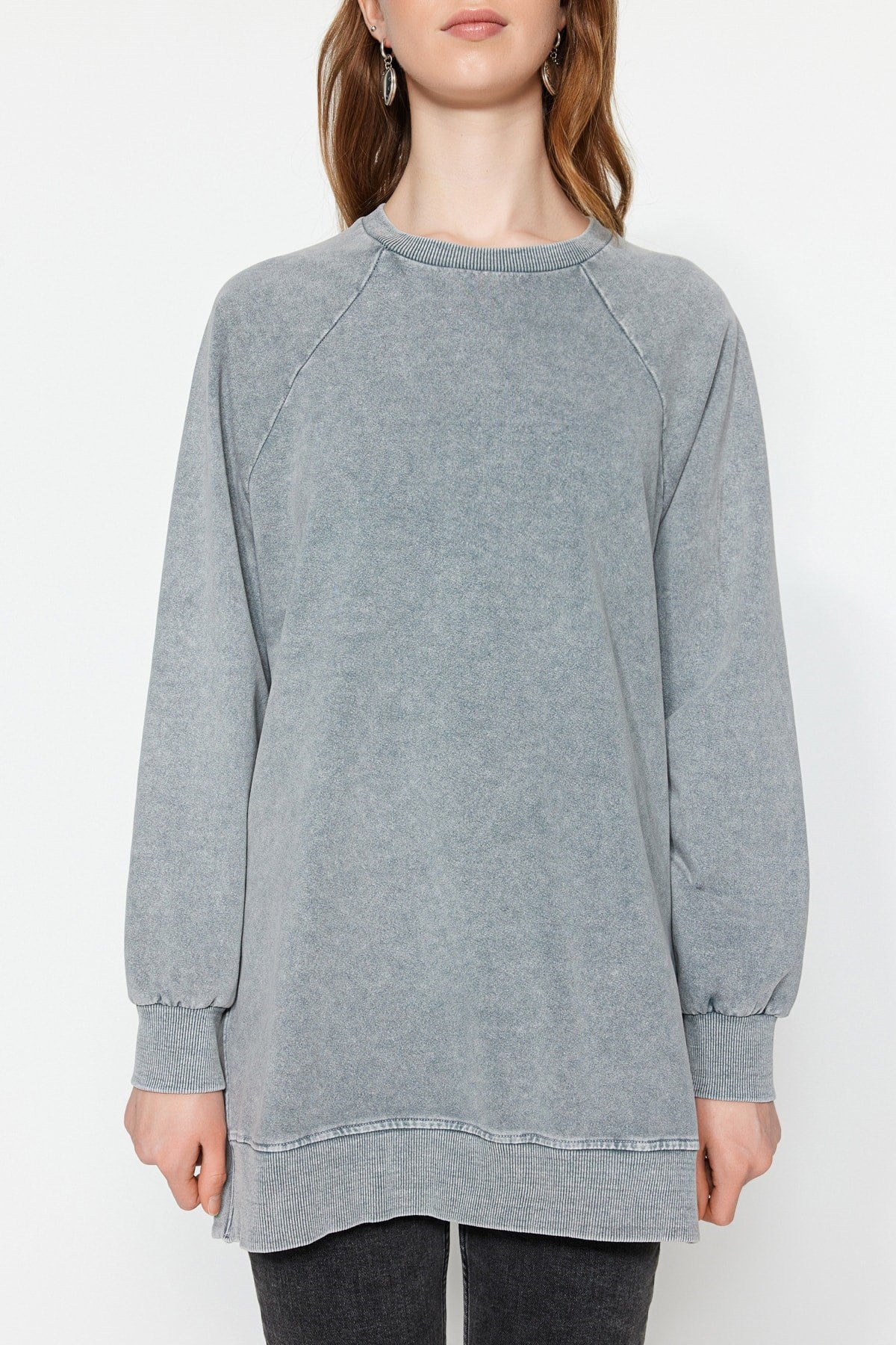 Grey Wash Knitted Sweatshirt Tctss23tw00062