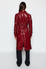 Burgundy Shiny Belted Trench Coat Twoaw24tr00067