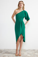 Emerald Green Waistband/skater Woven Midi Dress Tprss24el00028