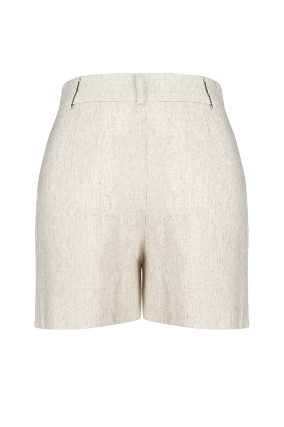 Beige Linen Woven Shorts Skirt Twoss24sr00066