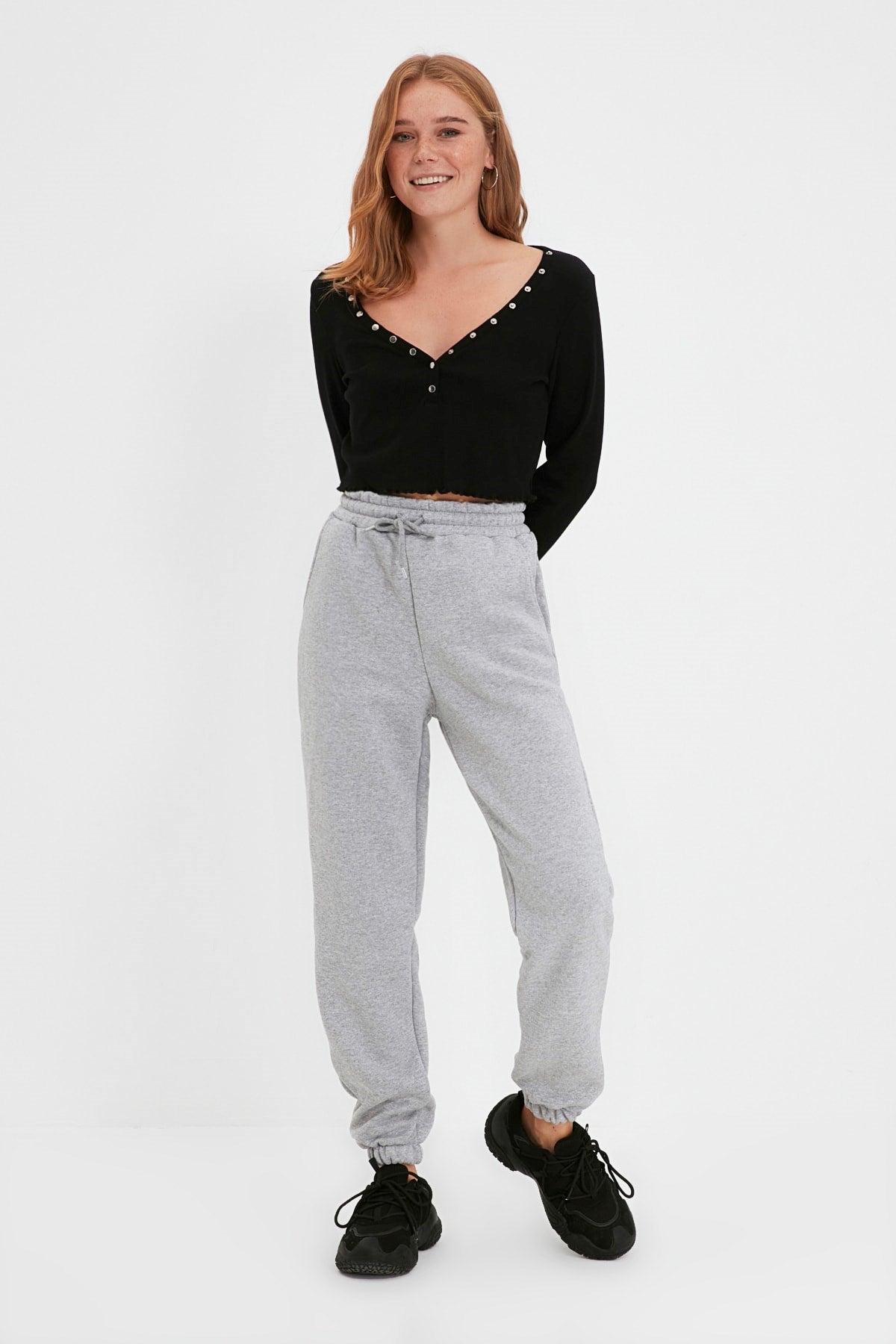 Navy Blue Thick Pleated Basic Knitted Sweatpants Twoaw22ea0468