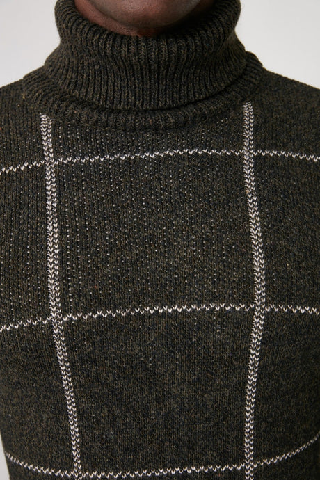 Khaki Men's Turtleneck Slim Fit Sweater Tmnaw21kz0398