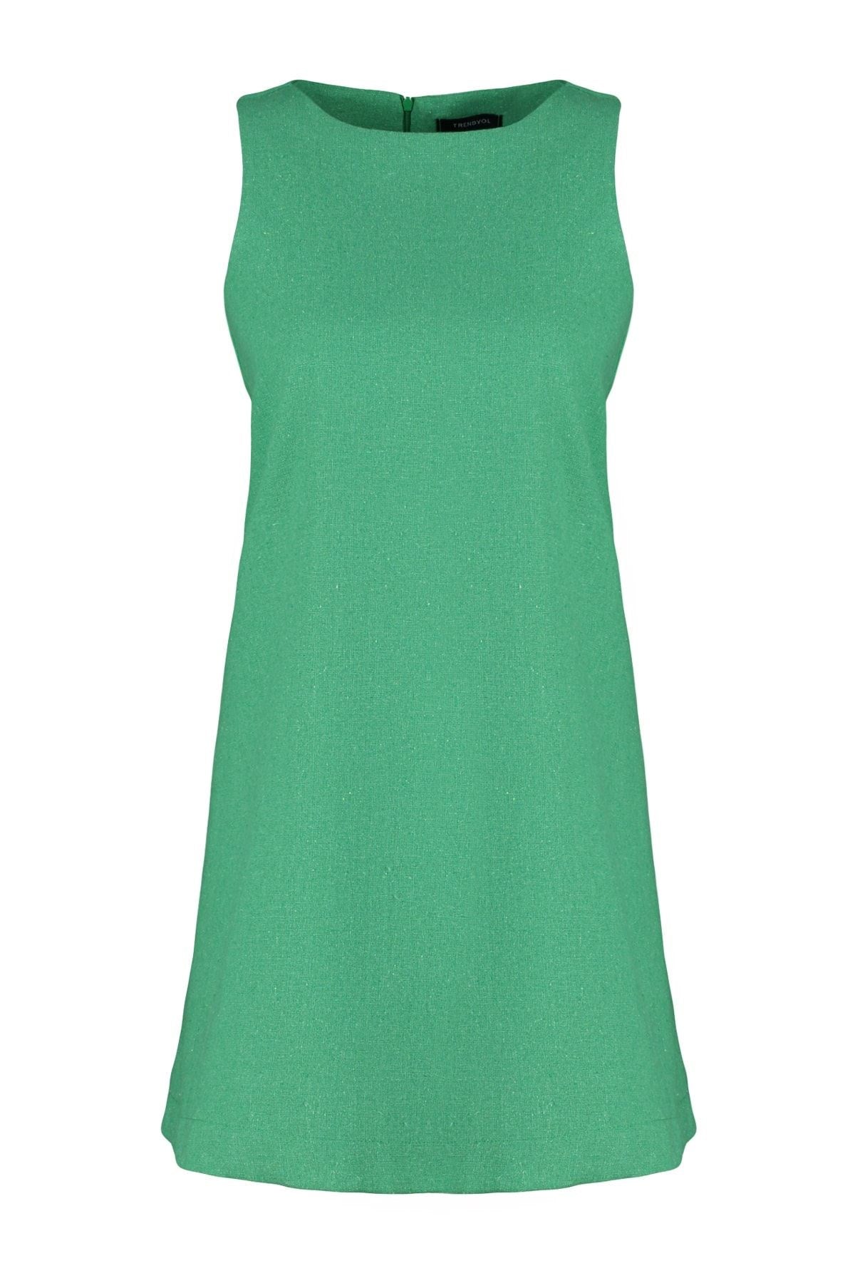 Green Wide Cut Linen Look Sleeveless Mini Woven Dress Twoss23el01497