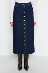 Black Button Closure Denim Jeans Skirt Tctss23ee00024