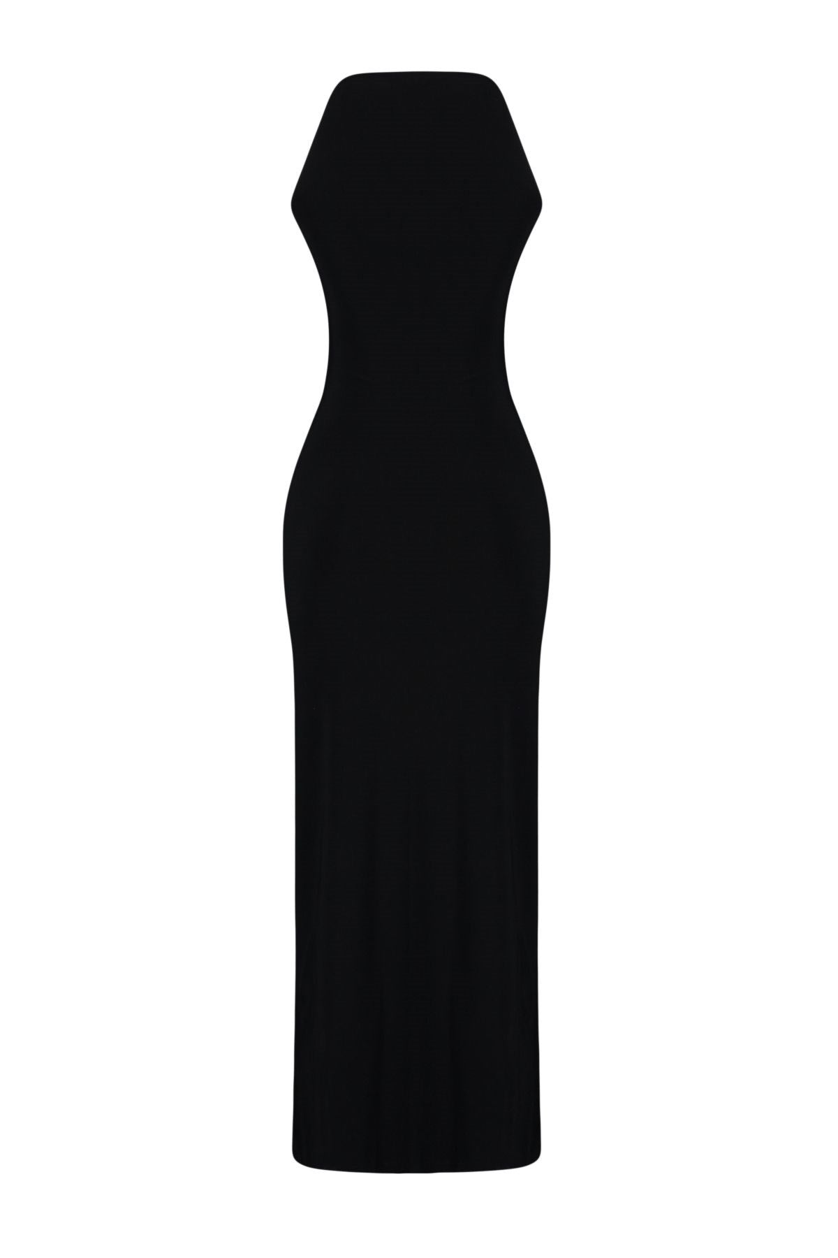 Black Limited Edition Halter Neckline Draped Body-fitting Flexible Maxi Pencil Dress Twoss24el00557