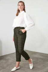 Khaki Cigarette Checkered Woven Pants Twoaw21pl0033