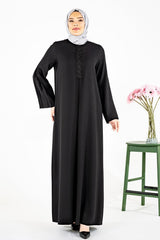 Century A Pleated Front Lace And Bead Detailed Black Hijab Dress 5449 T23el3m5456