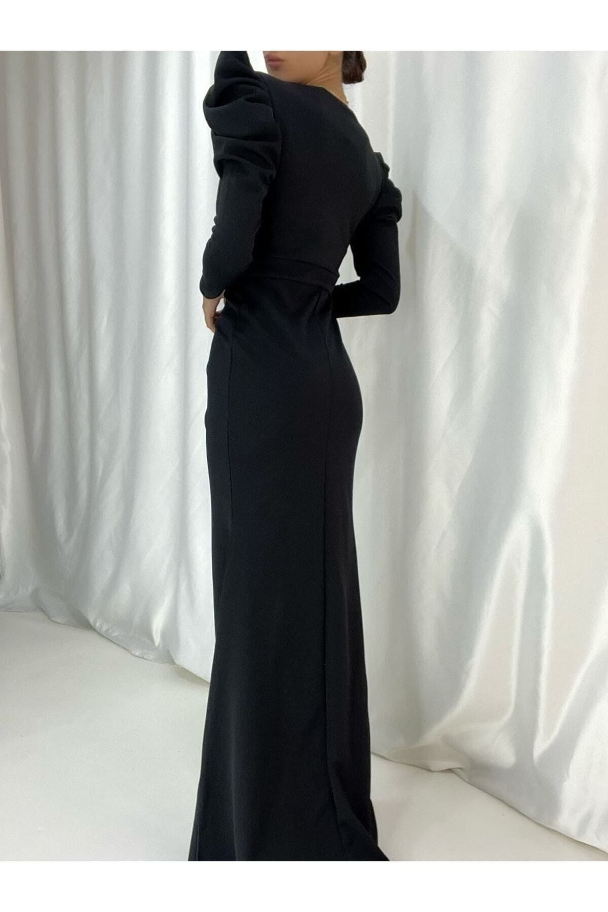 Deep Slit Long Sleeve Plastic Chain Detailed Evening Dress And Graduation Dress 582260 722 Mat-722