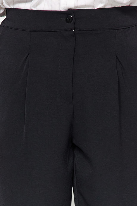 Black High Waist Pleated Woven Pants Tbbss22pl0448