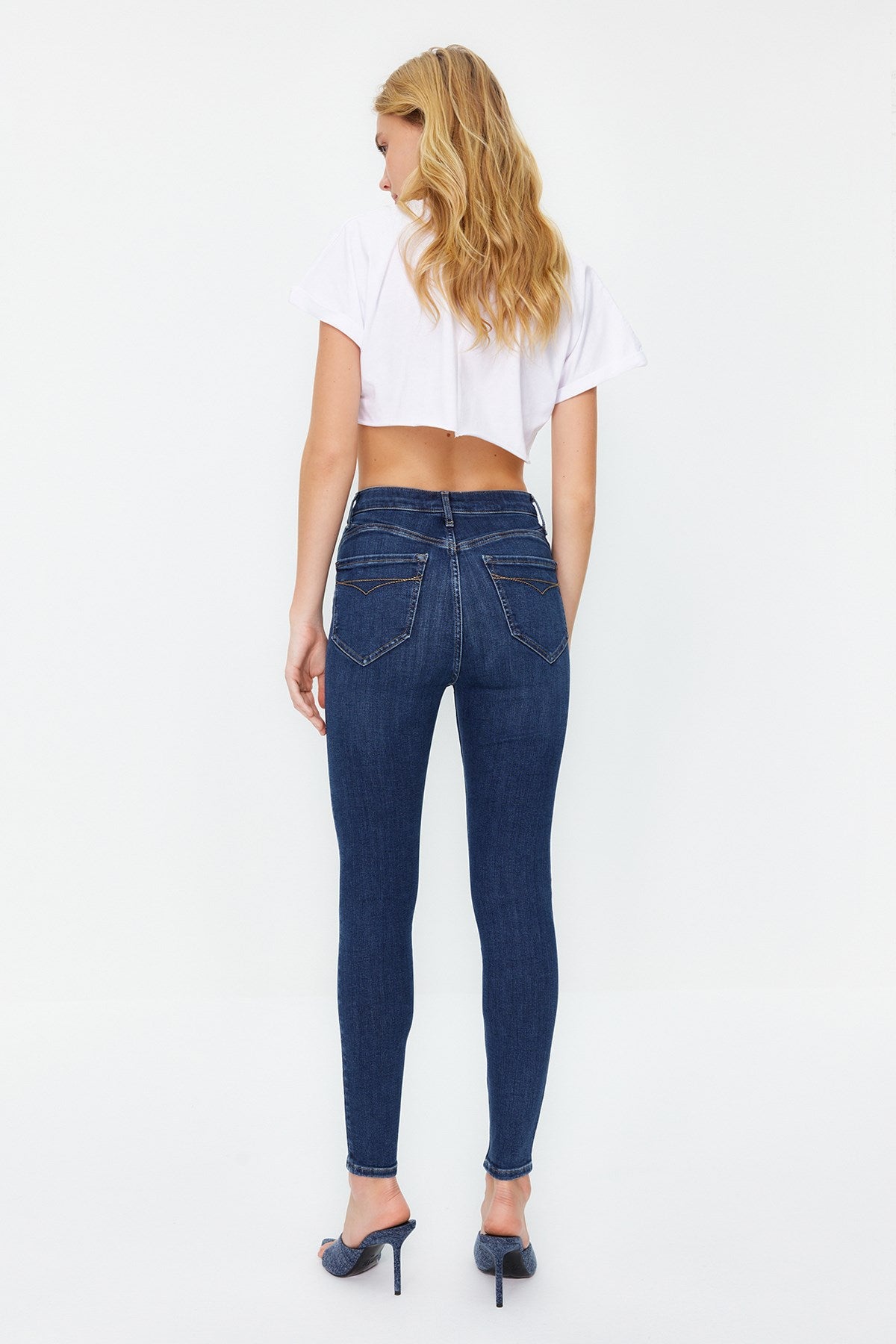 Dark Blue Push Up High Waist Skinny Jeans Twoss24je00086