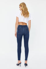 Dark Blue Push Up High Waist Skinny Jeans Twoss24je00086