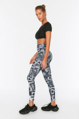 Dark Gray Booster Print Full Length Sports Leggings Twoss20ta0089