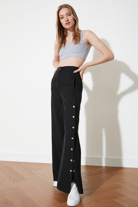 Stone Wide Leg/wide Leg Sides Buttoned Woven Pants Twoss20pl0398