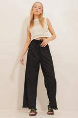 Women's Beige Leg Tassel High Waist Palazzo Jeans Pants Alc-x8930