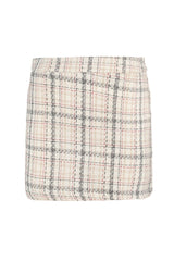 Ecru Plaid Pattern Tweed Fabric Mini Woven Skirt Twoaw23et00066