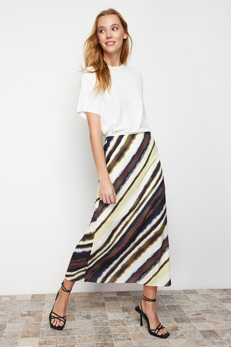 Multi-color Satin Pattern A-line Midi Length Woven Skirt Twoss24et00072