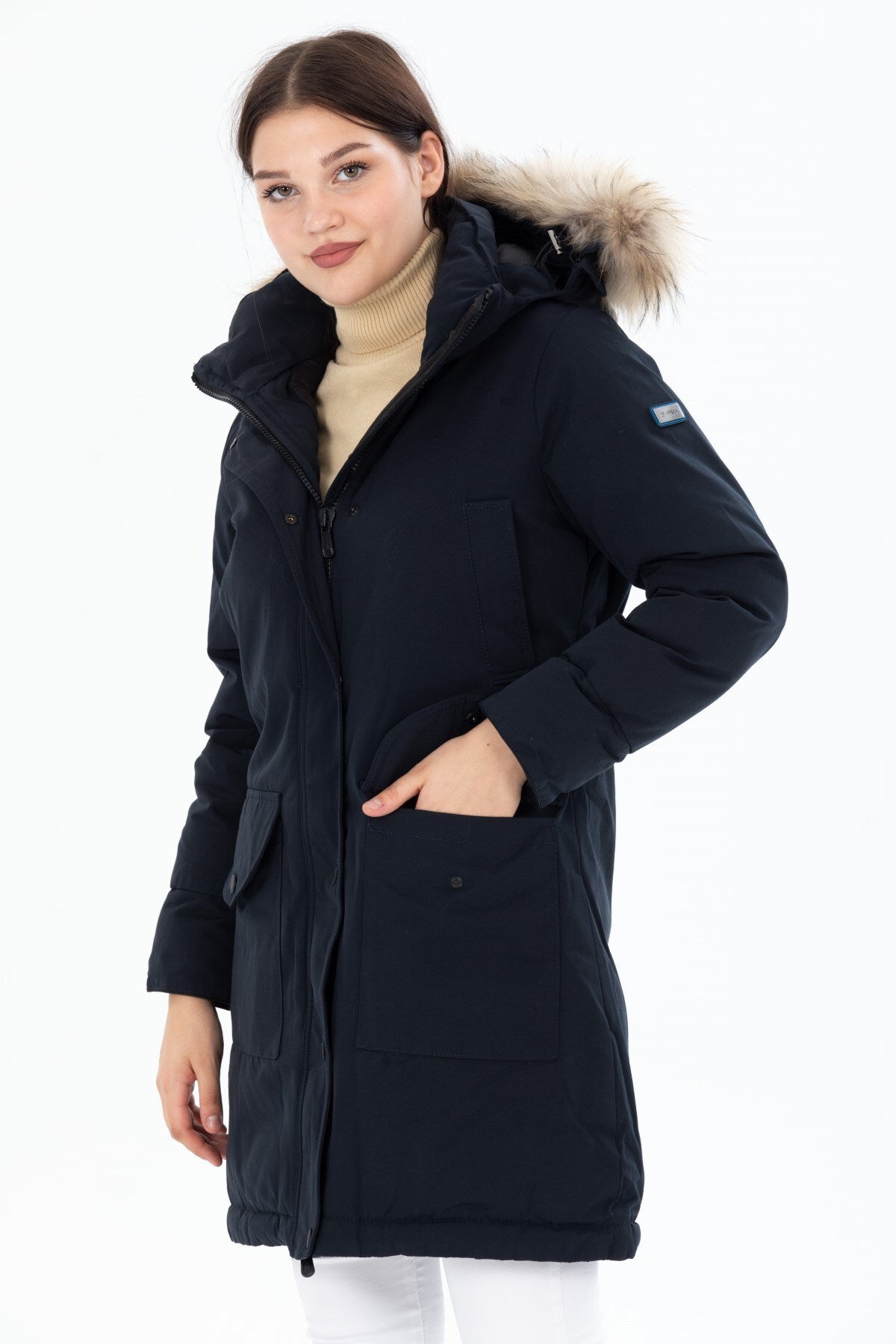 Women's Long Removable Fur Hooded Padded Windproof Water Repellent Inflatable Coat 8645 Gfx8645