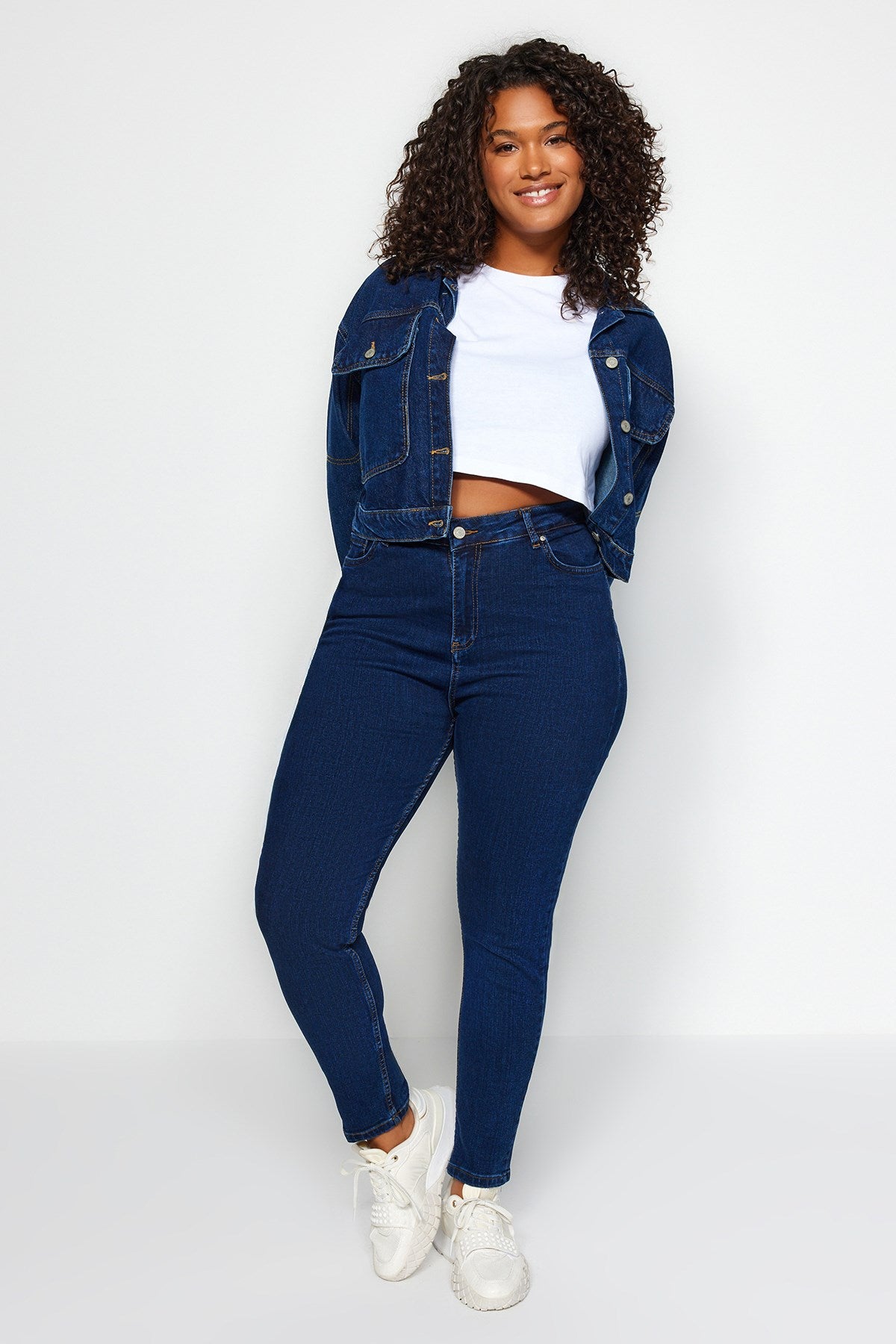 Dark Blue High Waist Flexible Skinny Jeans Tbbss22je0075