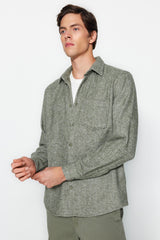 Khaki Green Men's Regular Fit Diagonal Pattern Textured Thick Winter Shirt Tmnaw24go00059