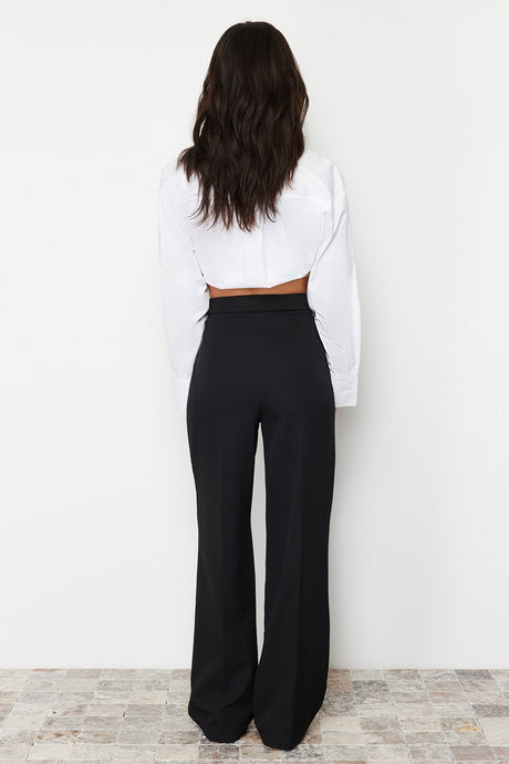 Black Wide Leg/wide Leg Label Detailed Woven Pants Twoss24pl00082