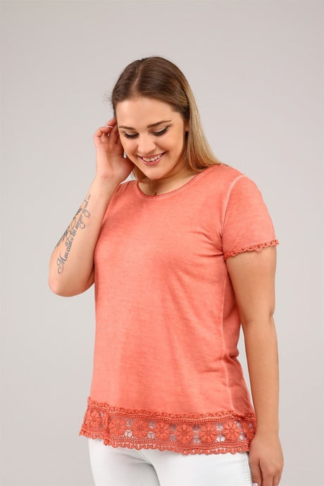 Short Sleeve Skirt Lace Oil Wash Tunic-salmon Sea-ts2072