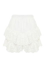 Bridal White Mini Woven Ruffle 100% Cotton Skirt Tbess24et00004