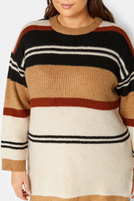 Plus Size Striped Round Neck Slit Detailed Knitwear Sweater 301831