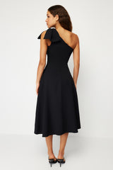 Black Bow Detailed Elegant Evening Dress Tprss24el00105