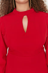 Red Flat Fitted Mini Woven Plus Size Dress Tbbaw23ah00040