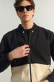 Limited Edition Black Mens Bomber Dominant Collar Long Sleeve Color Block Double Pocket Jacket Tmnaw