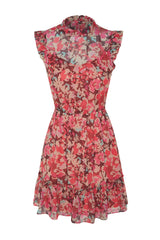 Pink Floral Print Slit Waist Mini Woven Dress Twoss23el02008