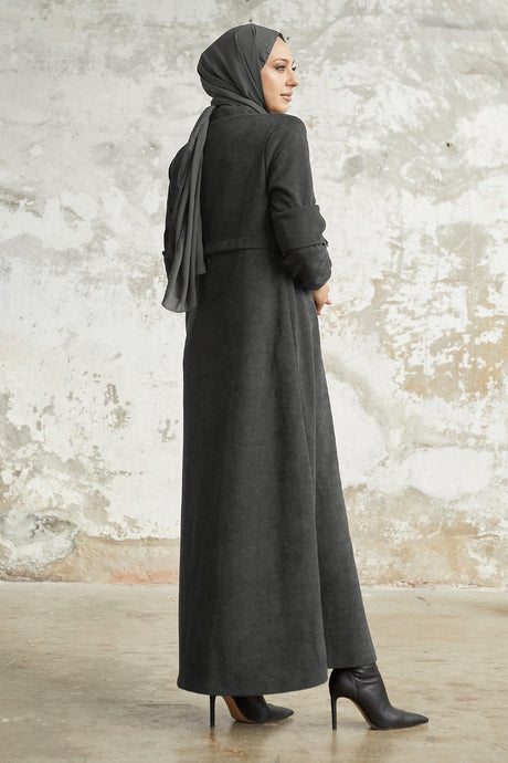 Levina Hidden Patted Abaya - Anthracite Ms00tz6002