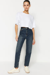 Blue High Waist Slim Mom Jeans Twoss24je00028