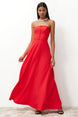 Red Buttoned Woven Long Evening Dress Tprss24ae00095