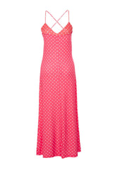 Red Polka Dot A Cut/bell Form Back Detailed Flexible Knitted Maxi Dress Twoss24el00582