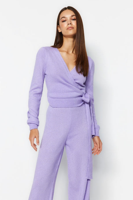 Lilac Crop Knitwear Bottoms Top Suit Twoaw24au00016