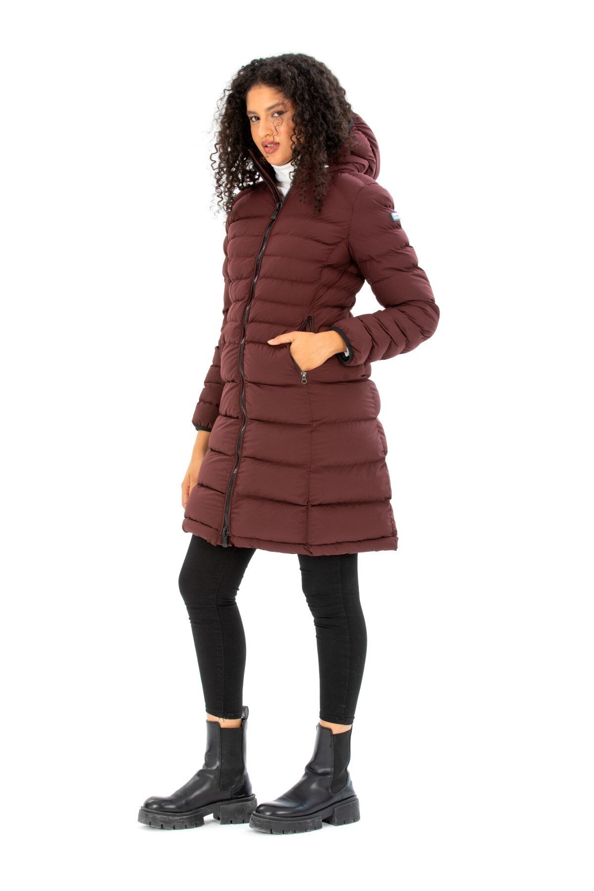 Women Long Removable Hooded Padded Water Repellent Inflatable Coat 8640 Gfx8640