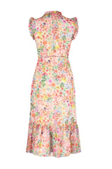 Yellow Floral Print A Cut Midi Lined Chiffon Woven Dress Twoss23el01840